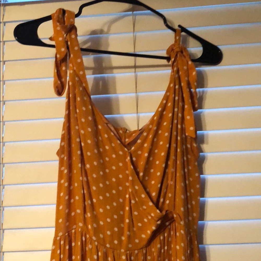 Mustard yellow and white polka dot dress